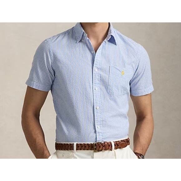 Polo Ralph Lauren RL Untucked Fit Prepster Classic Fit Seersucker Shirt Sz Large - Picture 1 of 15